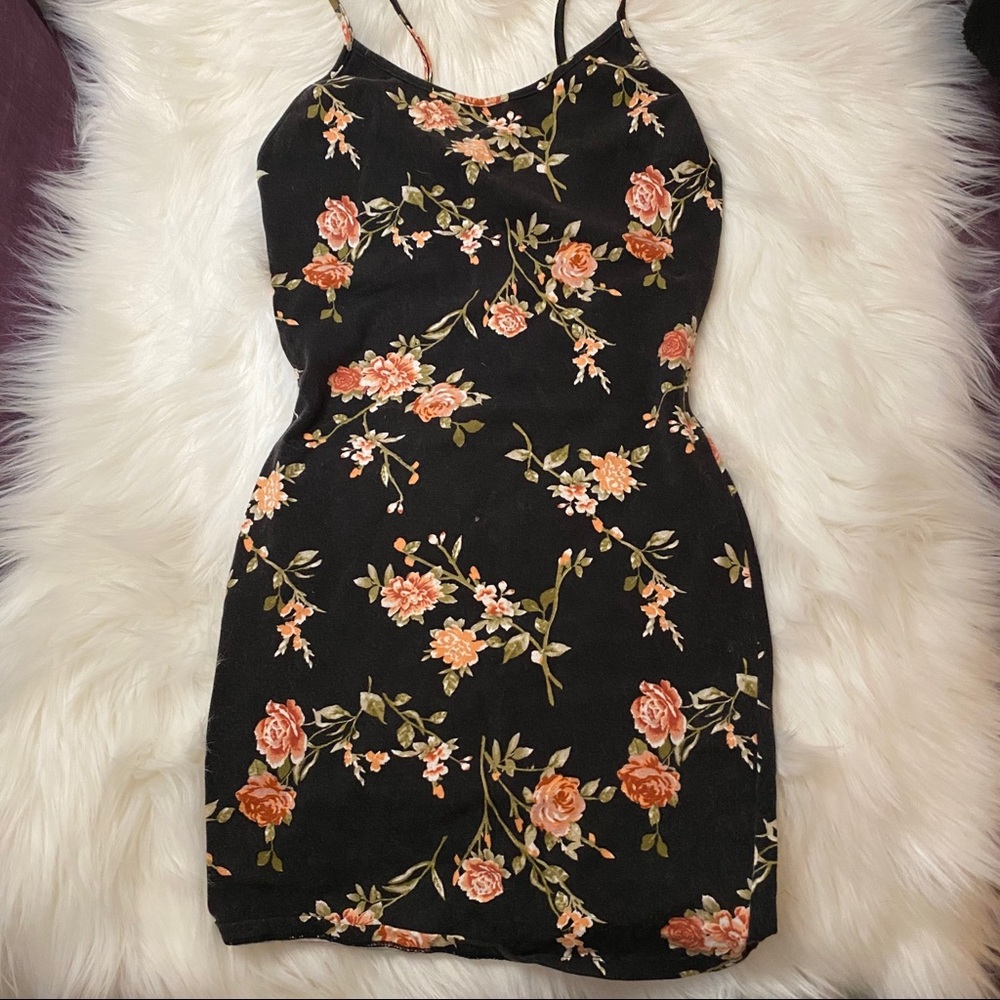 Black strap dress with flowers